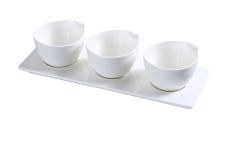 Yanco PS-722 3-Inch Piscataway Porcelain Three White Cups 4 Oz Each On A 10.5x3.5 Tray, 12 Sets