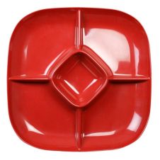 Thunder Group PS1515RD 15 x 1 3/4 Inch Deep Western Passion Red Melamine Square Chip and Dip Platter, EA