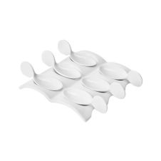 C.A.C. PT-SQ8, Six 4-Inch Porcelain  Tasting Spoons with 8.5-Inch Rectangular Tray, 12-Set/CS