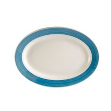 C.A.C. R-14-BLU, 12.5-Inch Stoneware Blue Oval Platter with Rolled Edge, DZ