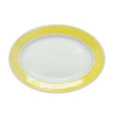 C.A.C. R-14-Y, 12.5-Inch Stoneware Yellow Oval Platter with Rolled Edge, DZ