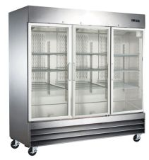 Omcan RE-CN-0067-G-HC, 81-inch 3 Glass Doors Stainless Steel Refrigerator, 66.5 Cu.Ft