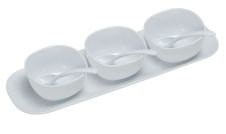 Yanco RM-9002 Rome Melamine Round White Condiment Bowl Set 3 PCS 4-Inch Bowl, 3 PCS Spoon, 1/CS 16-Inch Saucer, 12/CS