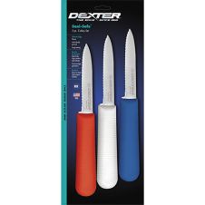 Dexter Russell S104SC-3RWC, 3 Pack Scalloped Paring Knives in Red, White & Blue