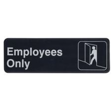 Winco SGN-305, 9x3-inch 'Employees Only' Black Information Sign