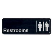 Winco SGN-313, 9x3-inch 'Restrooms' Black Information Sign