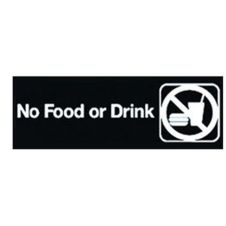 Winco SGN-333, 9x3-inch 'No Food or Drink' Black Information Sign