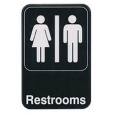 Winco SGN-603, 6x9-inch 'Restrooms' Black Information Sign