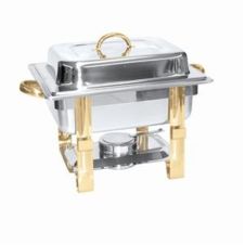 Thunder Group SLRCF0834GH, 4-Quart Stainless Steel Rectangular Gold Accented Chafer
