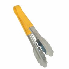 Thunder Group SLTG812Y, 12-Inch 1-Piece Stainless Steel Utility Tong, Scallop Grip, Coated Handle, Yellow