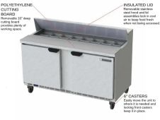 Beverage Air SPE60HC-16, 60-Inch 2 Door Counter Height Refrigerated Sandwich / Salad Prep Table