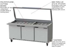 Beverage Air SPE72HC-30M-STL, 72-Inch 3 Door Counter Height Mega Top Refrigerated Sandwich / Salad Prep Table