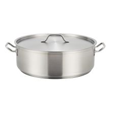 Winco SSLB-15, 15-Quart 5.5-Inch High 14.2-Inch Diameter Stainless Steel Brazier Pan with Lid, NSF