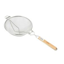 C.A.C. STRH-10D, 10-inch Stainless Steel Reinforced Double Strainer Mesh with Wood Handle