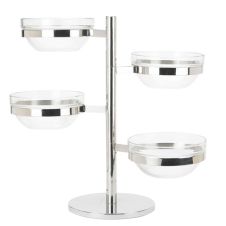 Winco TDSF-4, 4-Tiered 18-8 Stainless Steel Display Server Folding Stand Set with Glass Containers