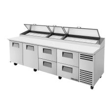 True TPP-AT-119D-4-HC, 119.25-Inch 2 Door 4 Drawer Counter Height Refrigerated Pizza Prep Table