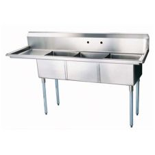 Turbo Air TSB-3-L2, 24 x 24 x 14-inch Three Compartment Sink, Stainless Steel
