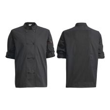 Winco UNF-12KS, Black Ventilated Chef Jacket with Roll-Tab Sleeves and Tapered Fit, Small