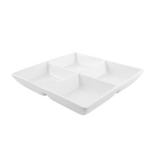 Kadra VL-0630, 10-Inch Vikko Lightning Porcelain White 4 Equal Sectional Square Plate, 24/CS