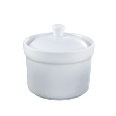 Kadra VL-0793-2, 10 Oz Vikko Lightning Porcelain Modern White Soup Bowl with Cover, 48/CS
