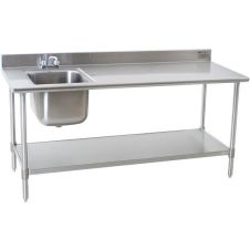 KCS WS-2448WS-L, 24x48-inch Stainless Steel Work Table with Built-In Left Sink