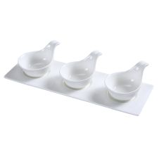 Yanco PS-723 3.25-Inch Piscataway Porcelain White Three Spoons 4 Oz Each On A 13.5x4.5 Tray, 12 Sets